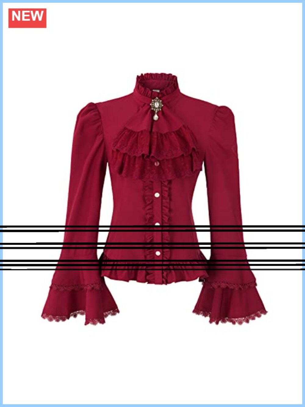 Victorian Blouse Gothic Pirate Long Sleeve Ruffle Lace Trim Top